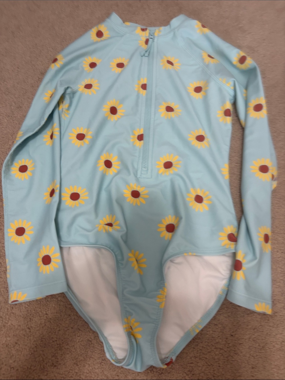 Old Navy Girls Light Blue Sunflower Long Sleeve One-Piece Swimsuit